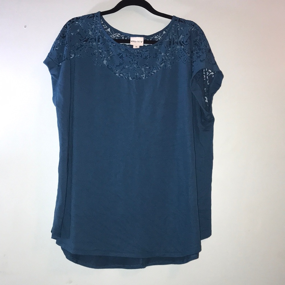 Blue Short Sleeve Top with floral details